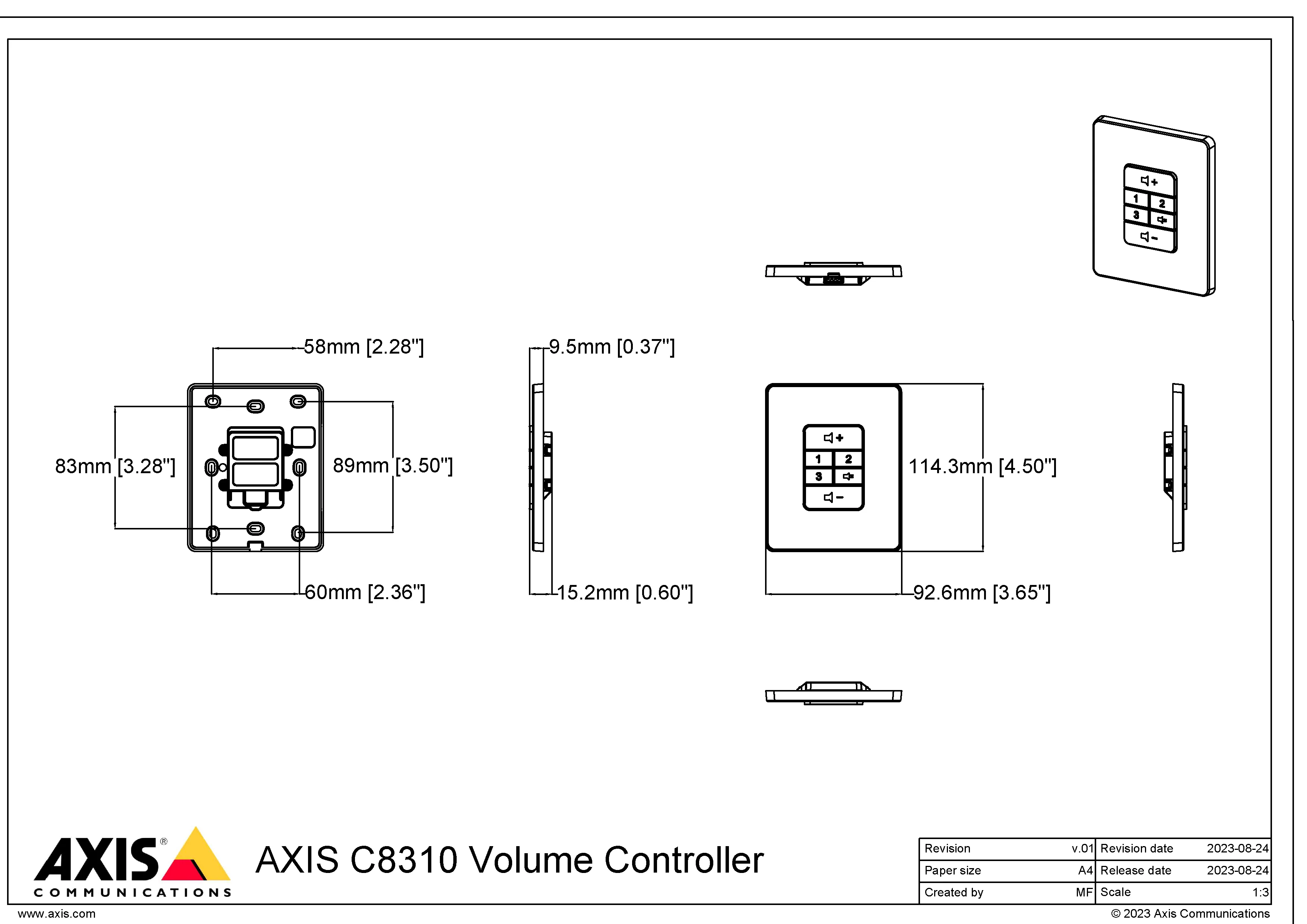 AXIS C8310 from Axis Communications - dimension diagram showing mounting measurements (view 2)