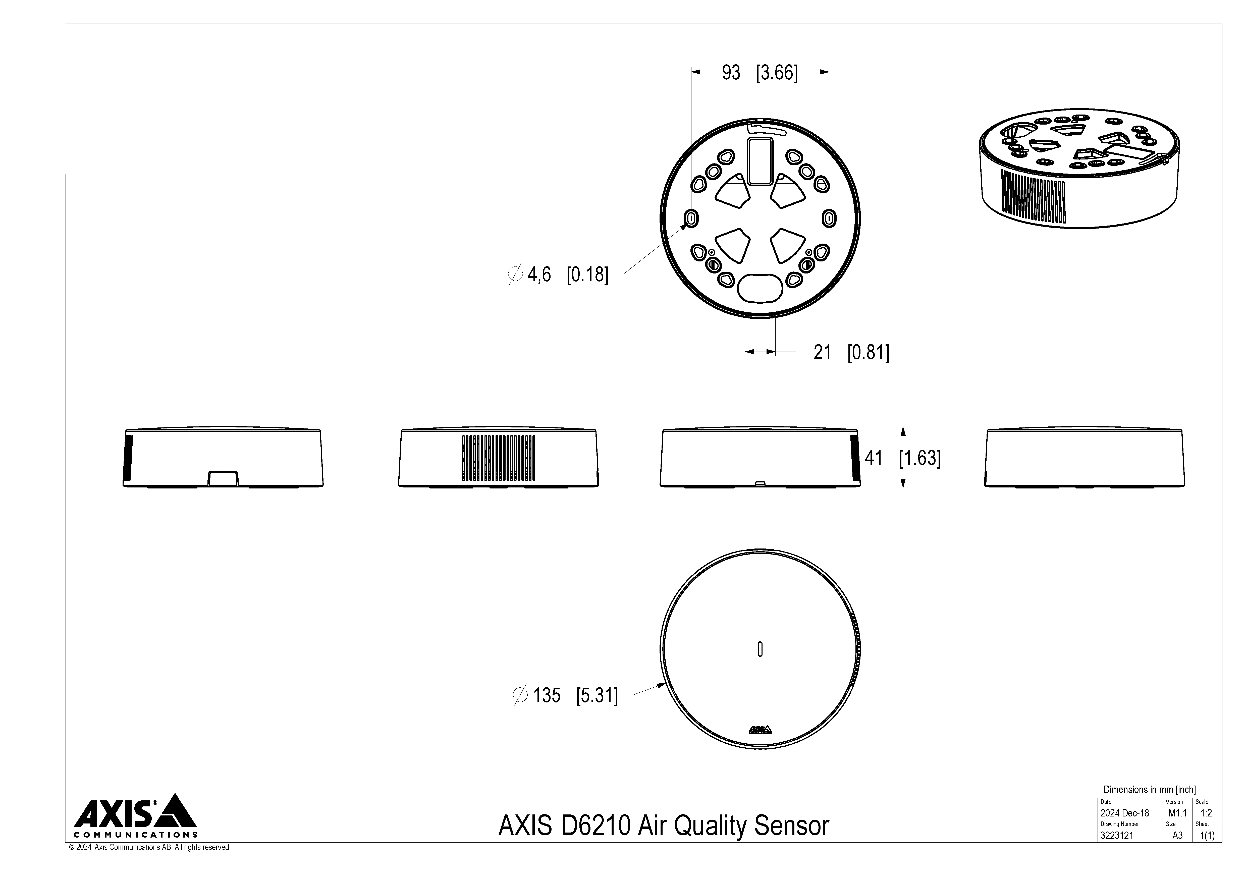 AXIS D6210 from Axis Communications - dimension diagram showing mounting measurements (view 3)