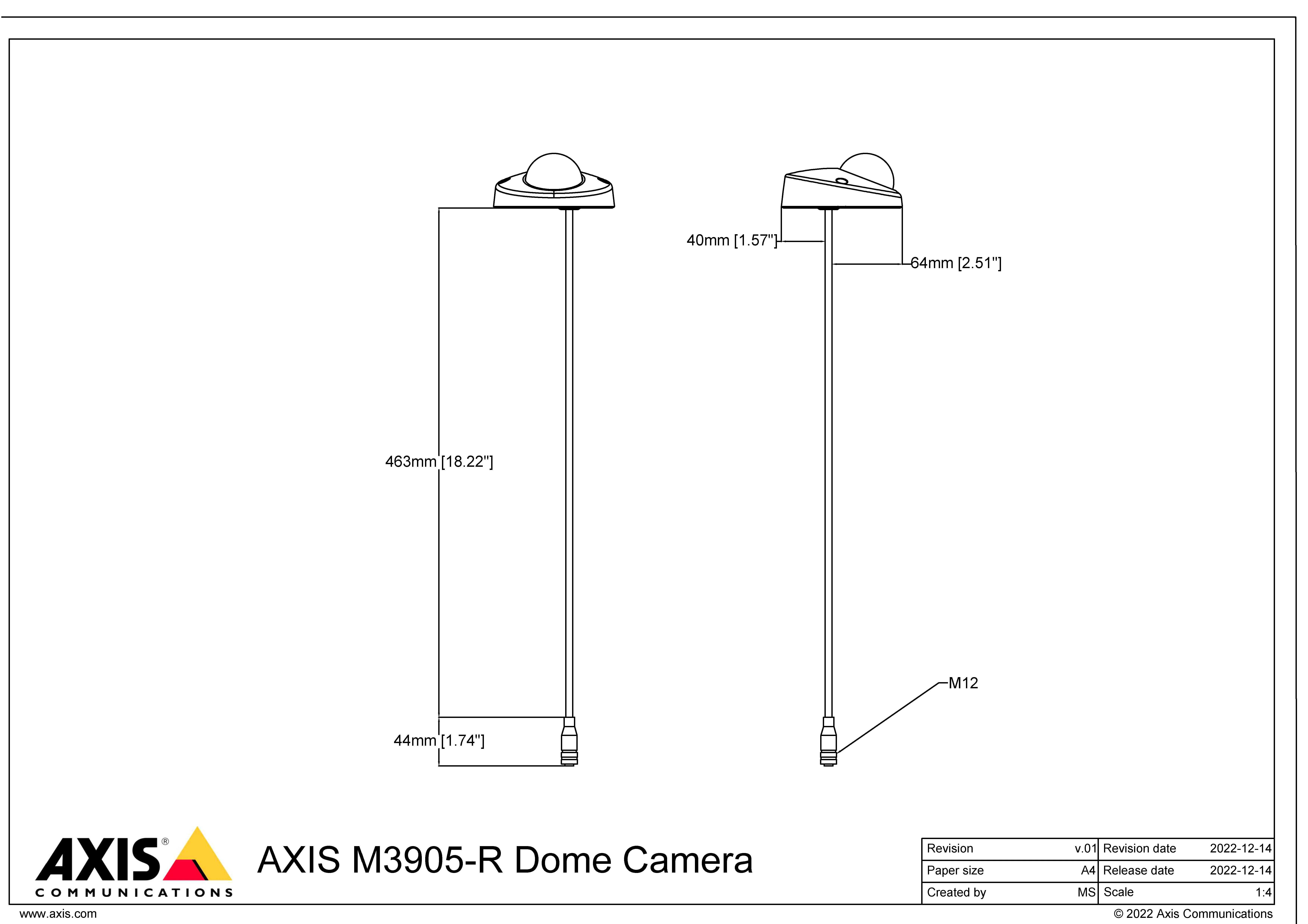 AXIS M3905-R from Axis Communications - dimension diagram showing mounting measurements