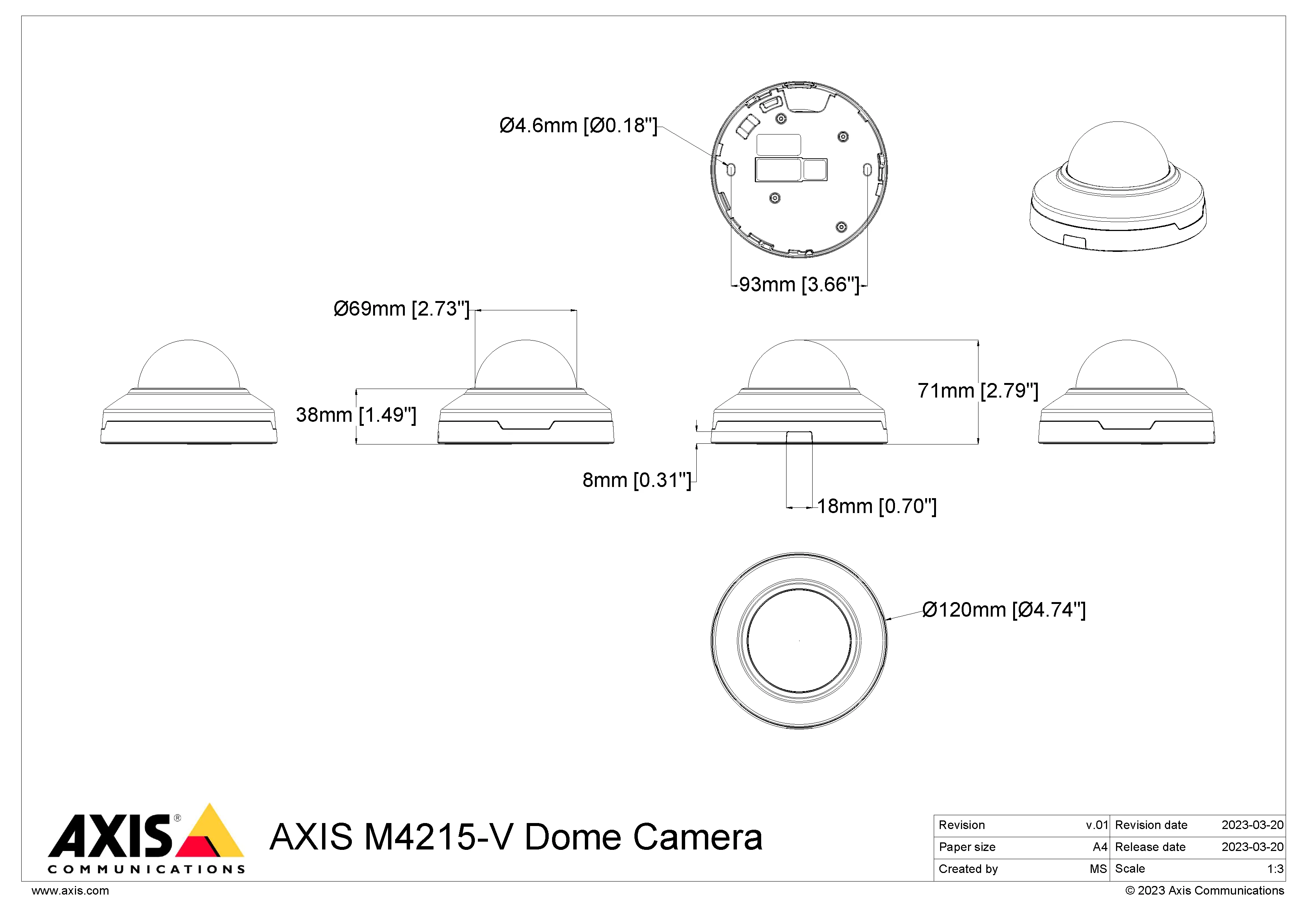 AXIS M4215-V from Axis Communications - dimension diagram showing mounting measurements