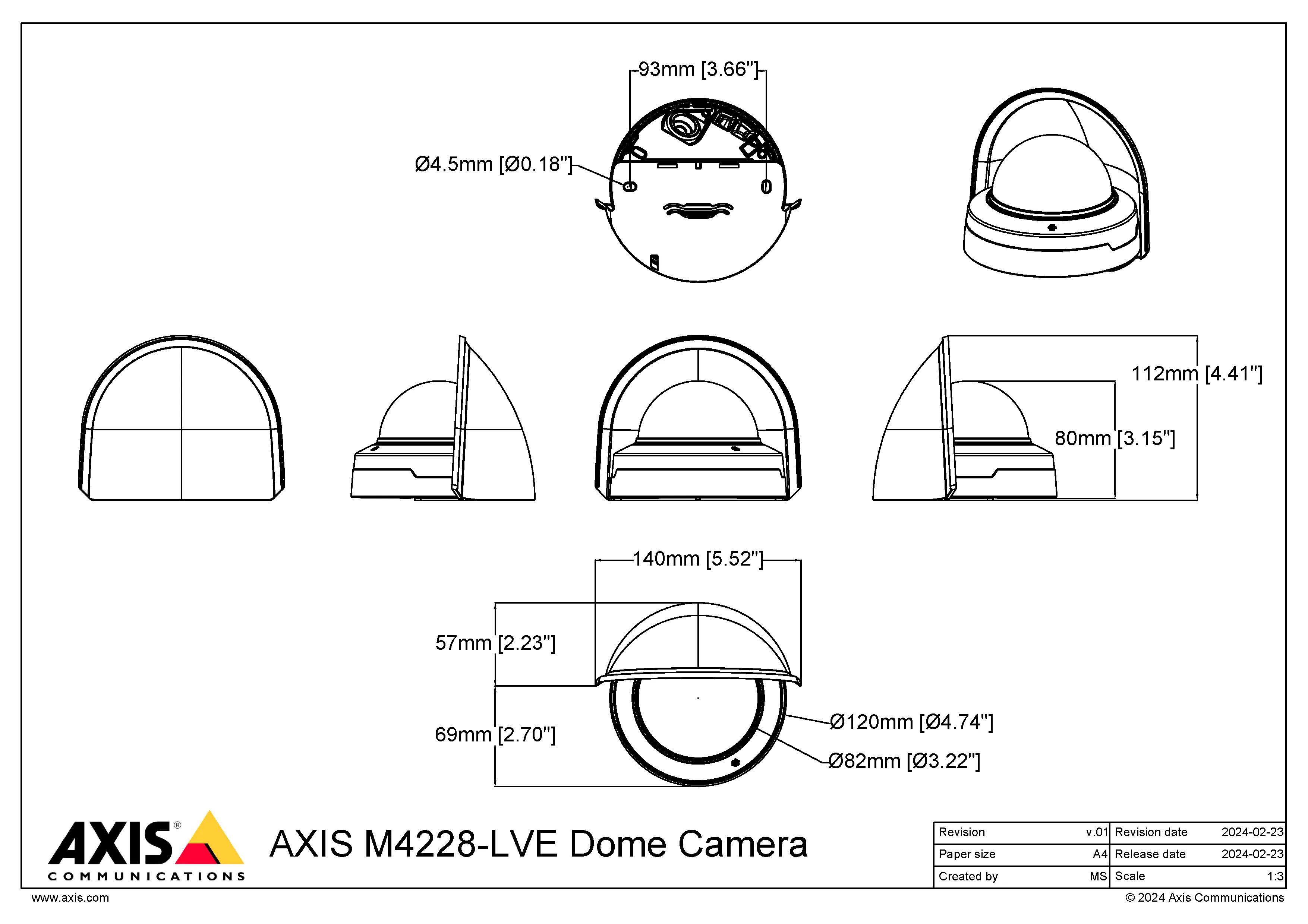 AXIS M4228-LVE from Axis Communications - dimension diagram showing mounting measurements (view 4)