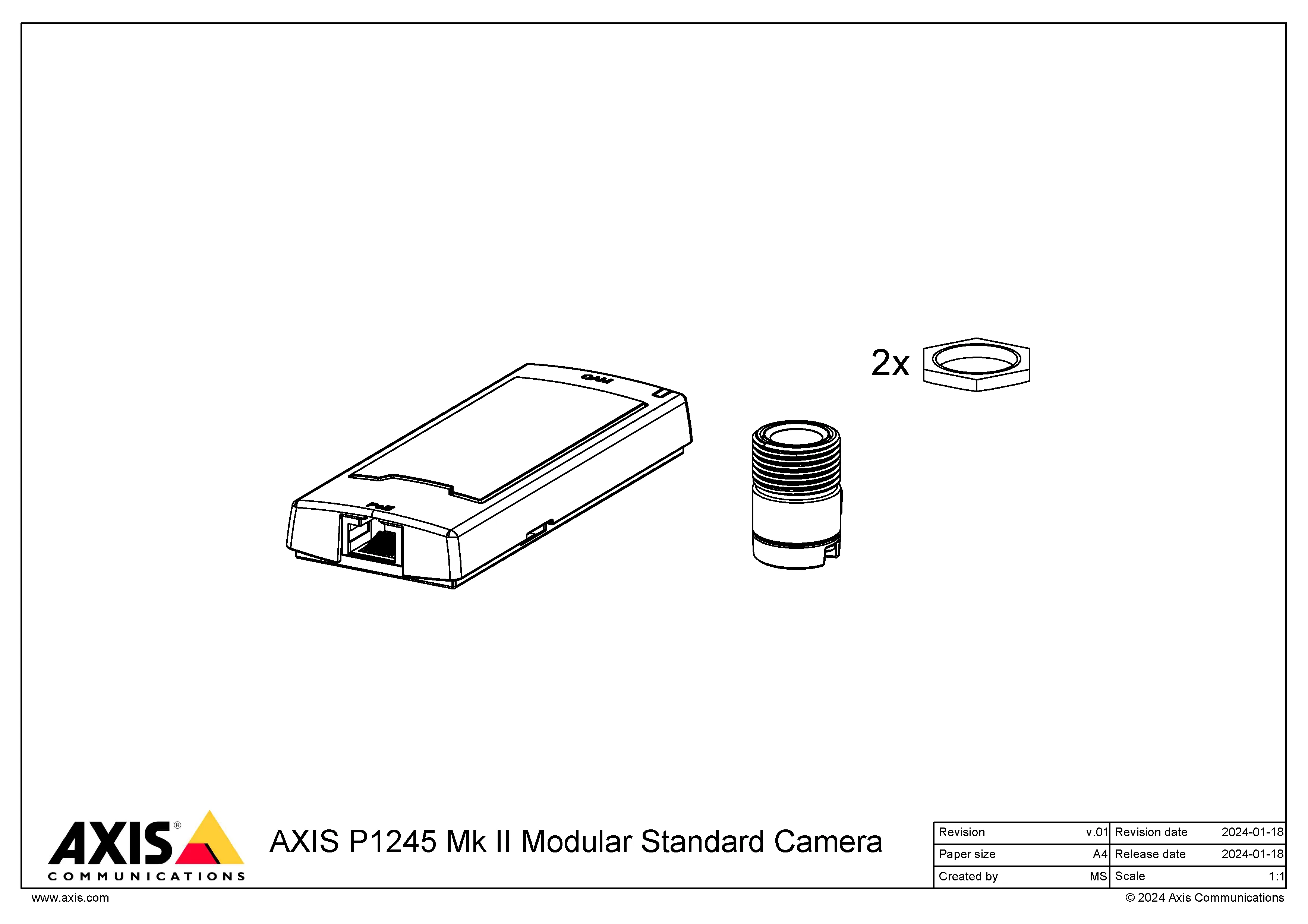 AXIS P1245 from Axis Communications - dimension diagram showing mounting measurements (view 5)