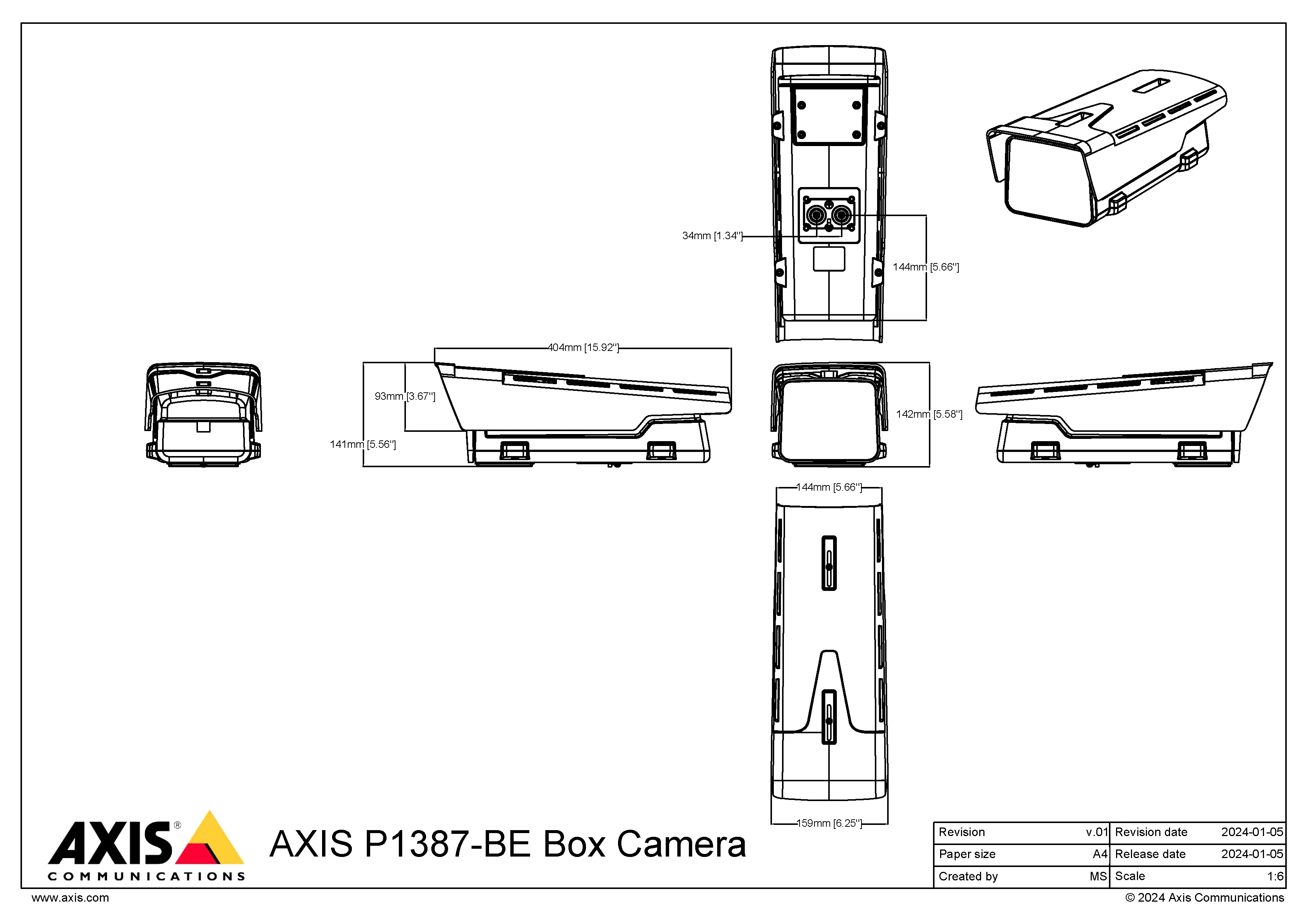 AXIS P1387-BE from Axis Communications - dimension diagram showing mounting measurements (view 2)