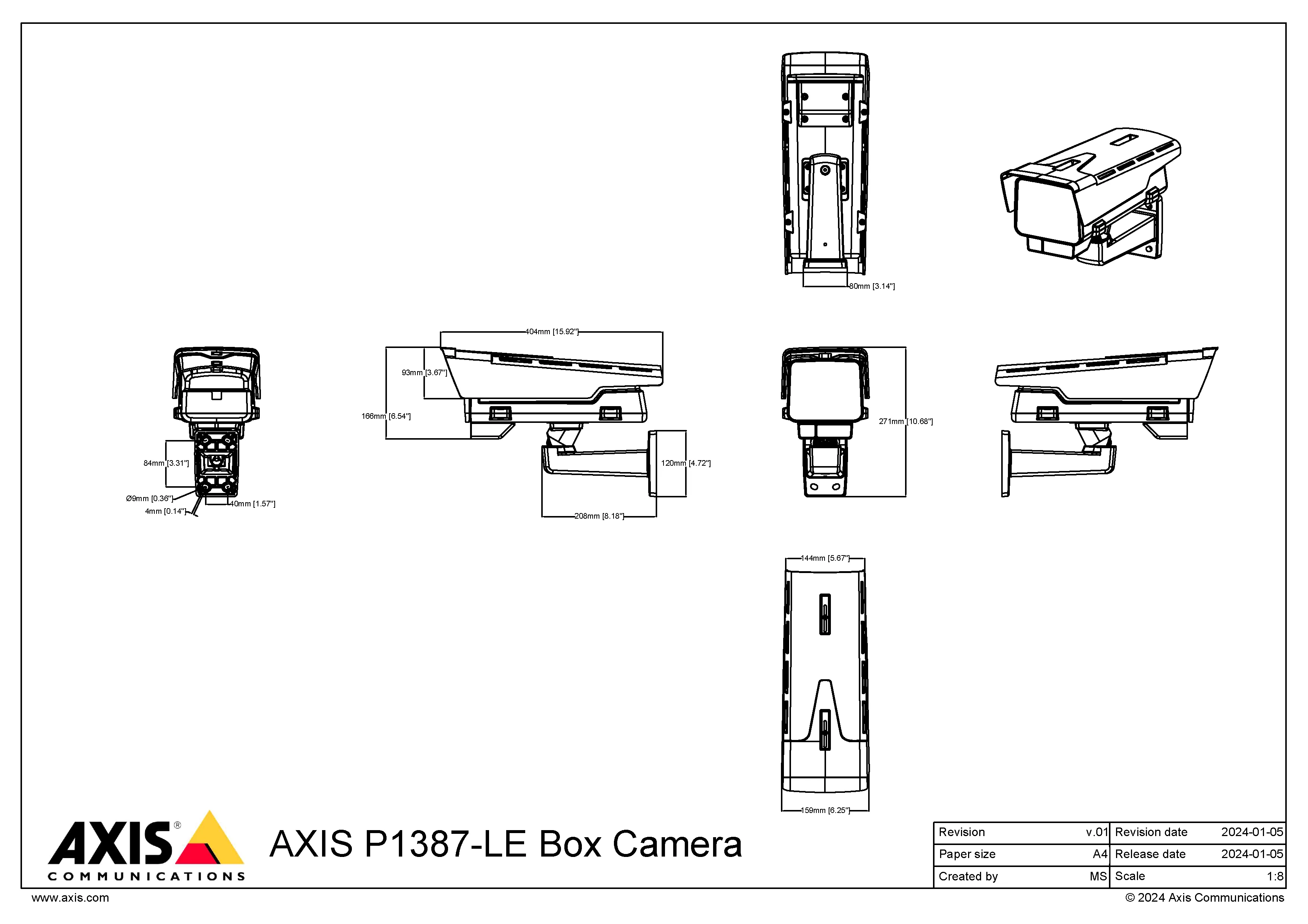 AXIS P1387-LE from Axis Communications - dimension diagram showing mounting measurements (view 2)