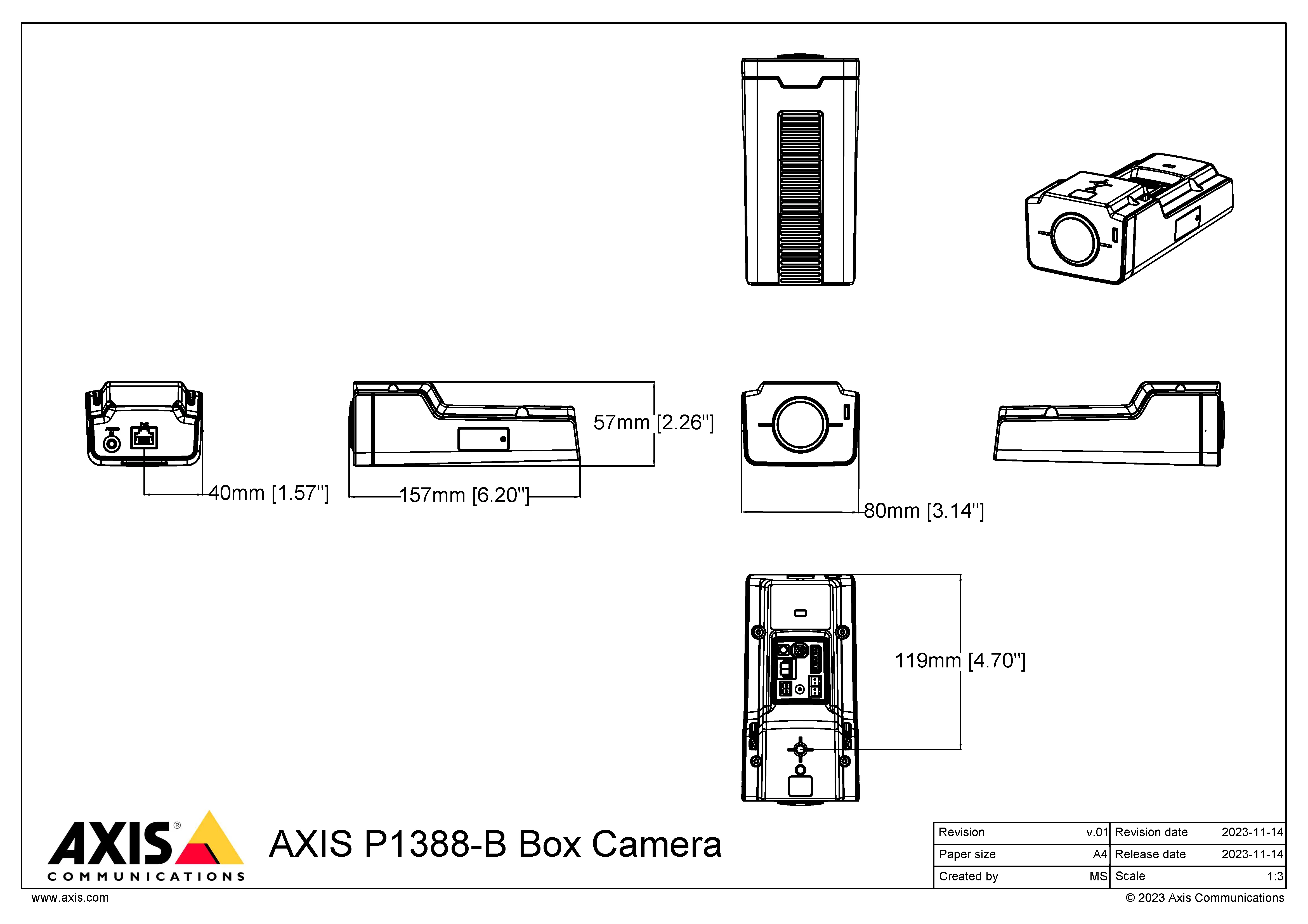 AXIS P1388-B from Axis Communications - dimension diagram showing mounting measurements (view 2)