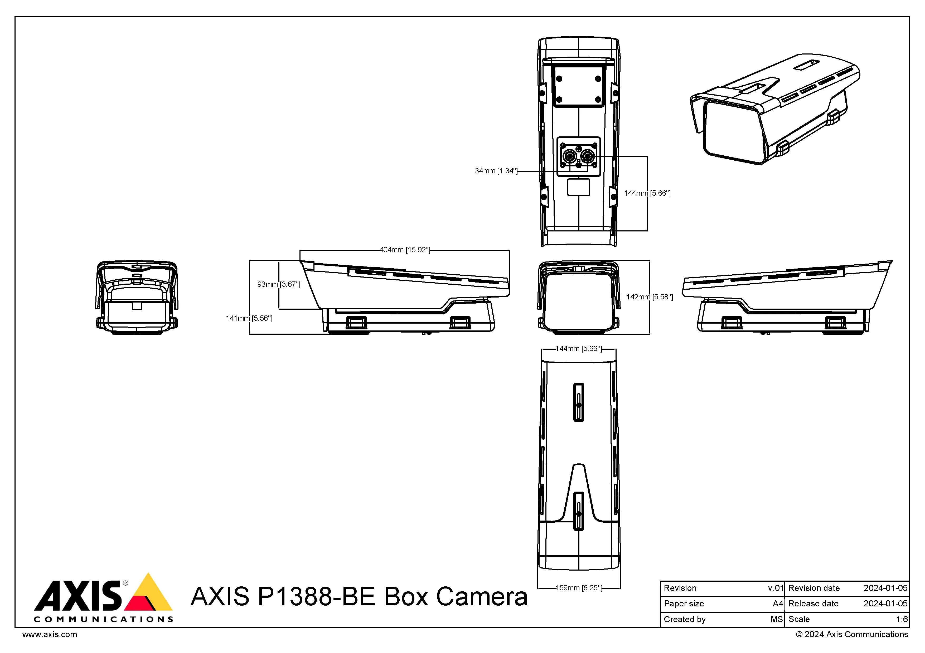 AXIS P1388-BE from Axis Communications - dimension diagram showing mounting measurements (view 2)