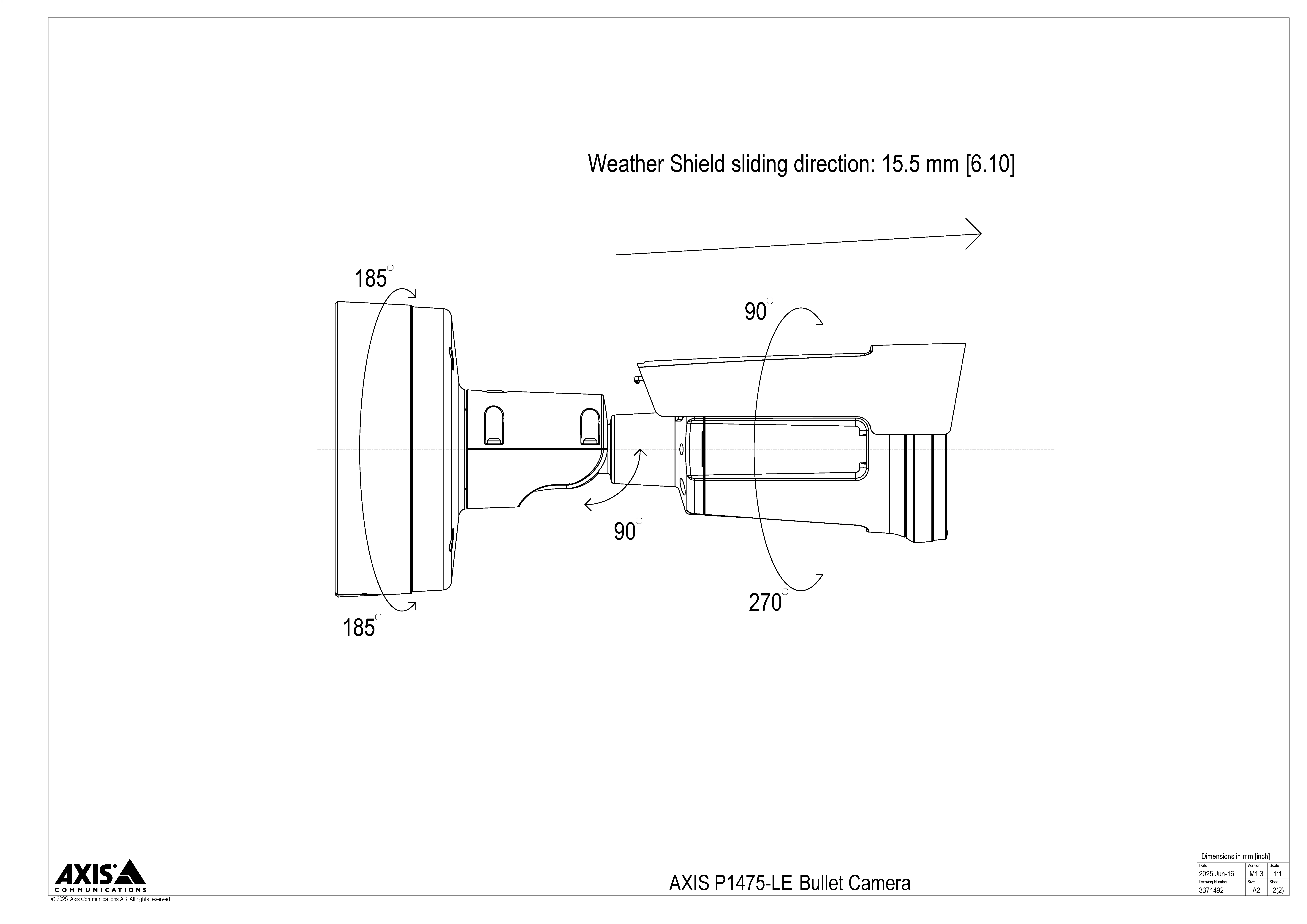 AXIS P1475-LE from Axis Communications - dimension diagram showing mounting measurements (view 3)