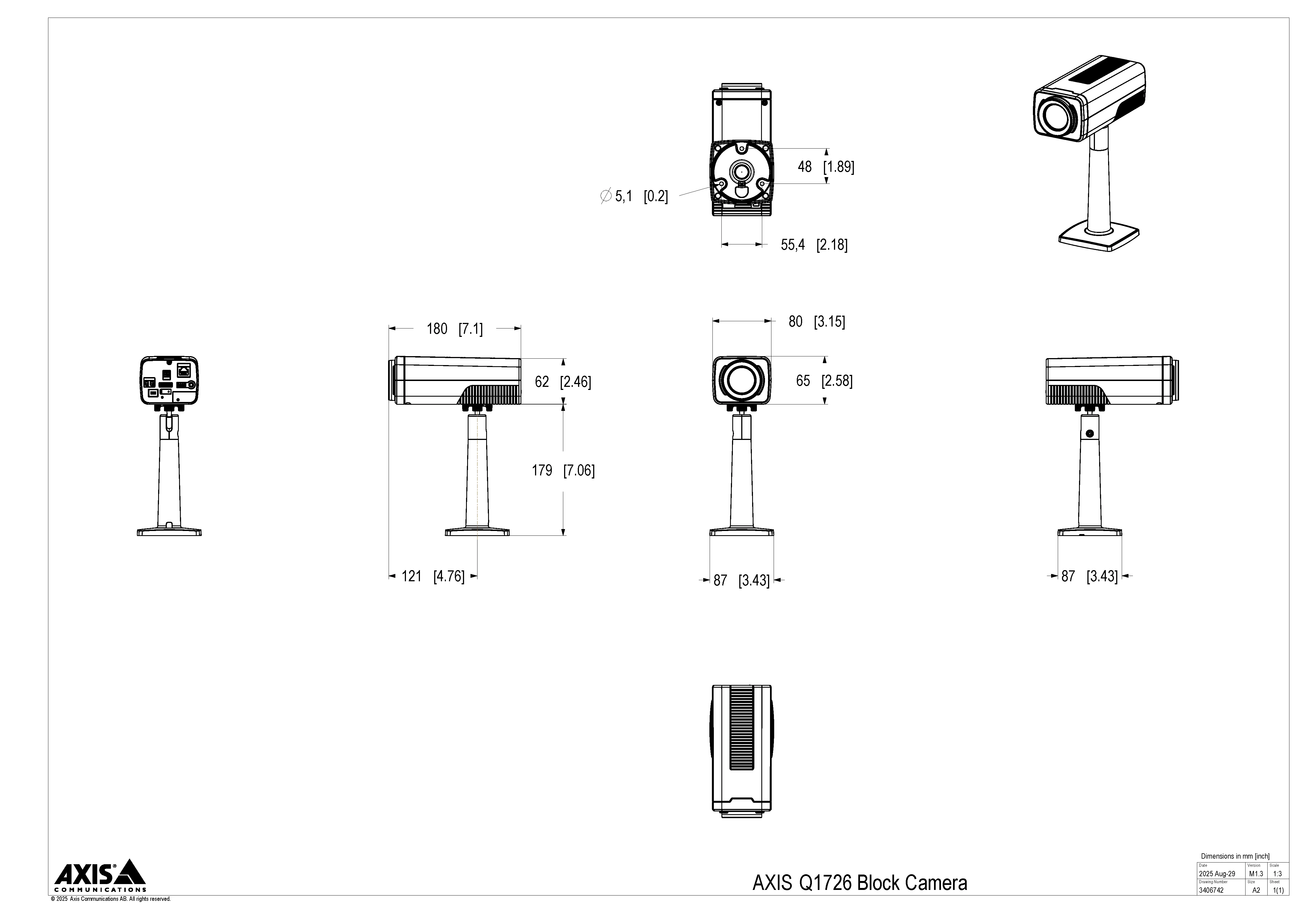 AXIS Q1726 from Axis Communications - dimension diagram showing mounting measurements (view 3)
