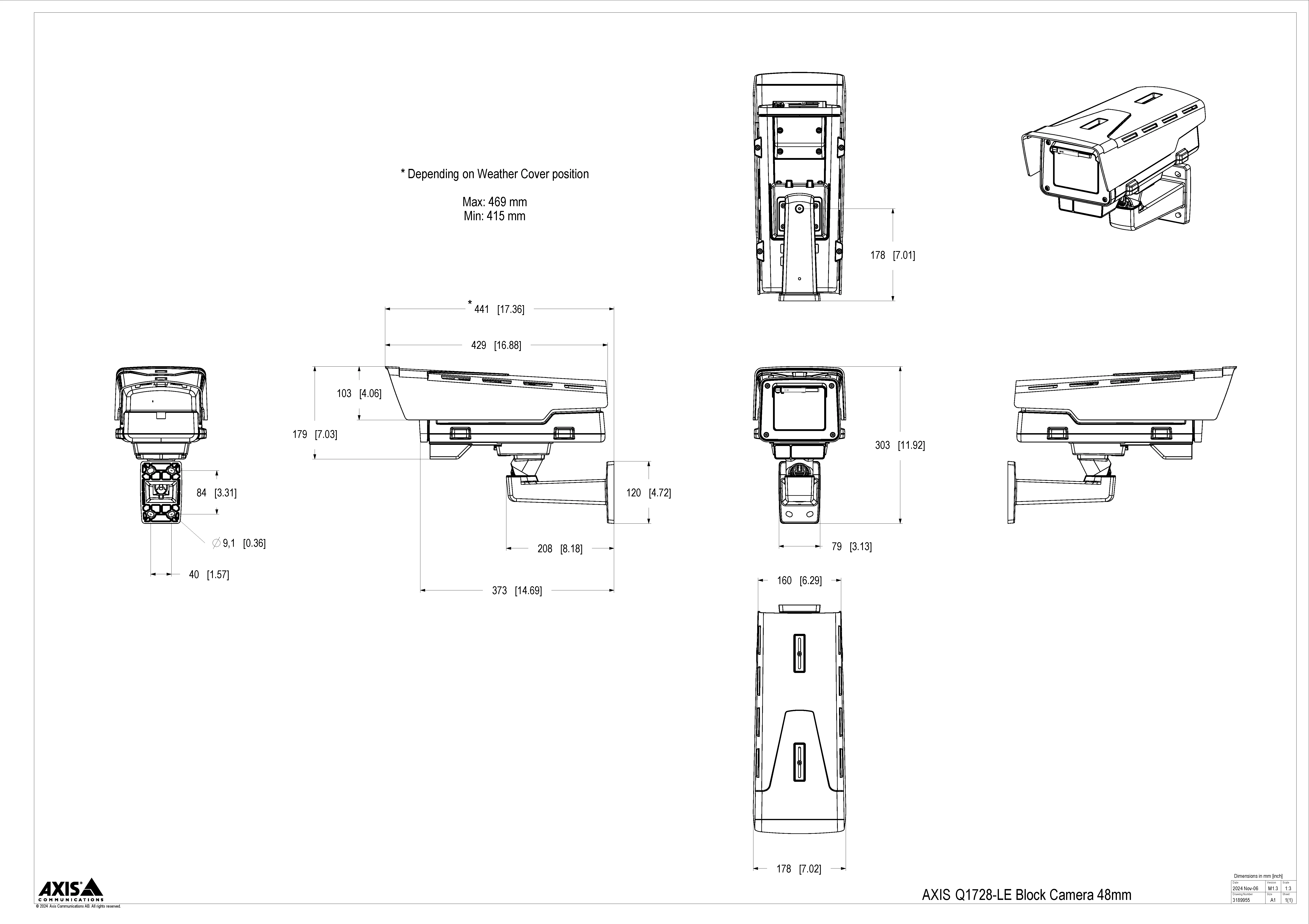 AXIS Q1728-LE from Axis Communications - dimension diagram showing mounting measurements (view 3)