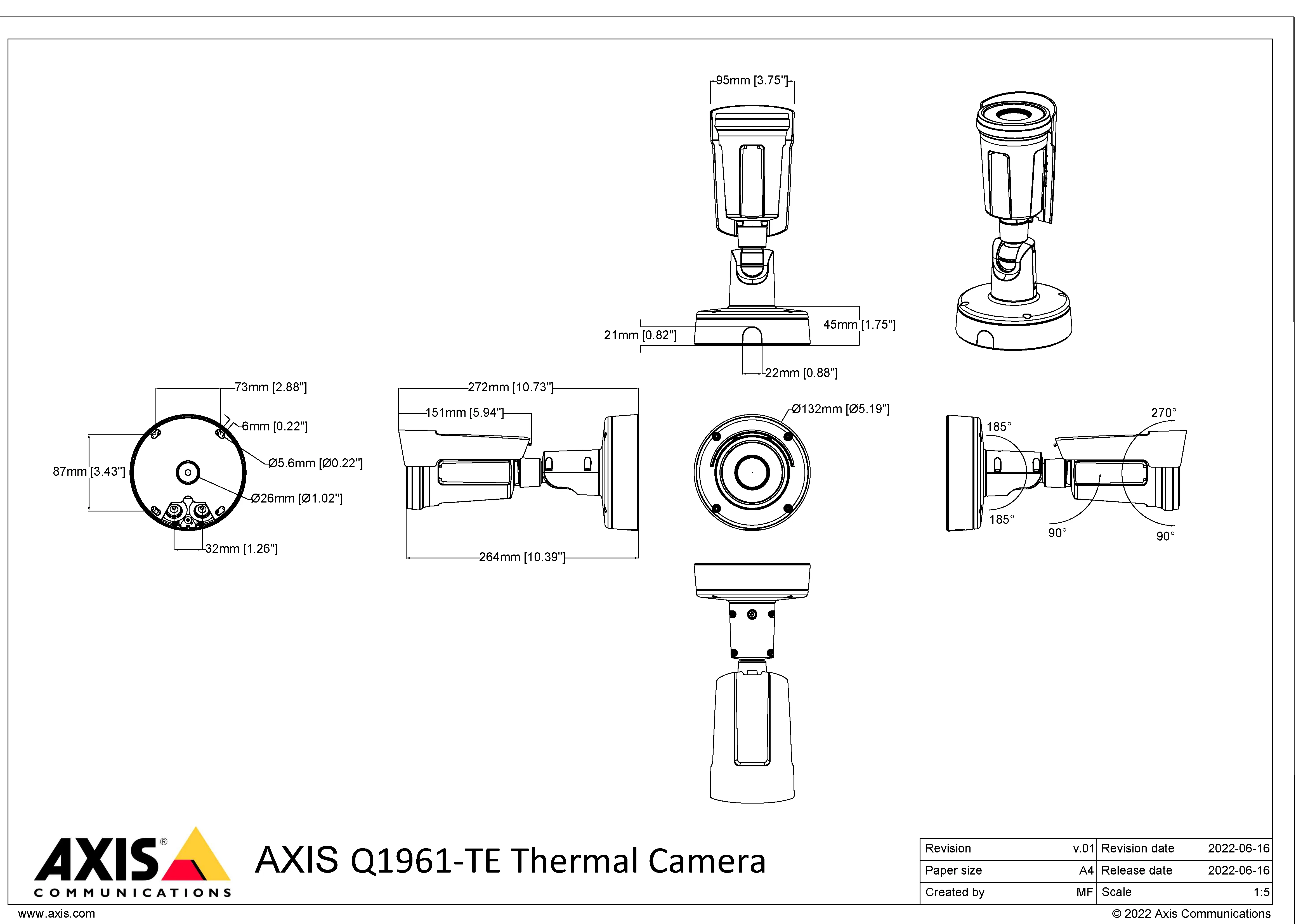 AXIS Q1961-TE from Axis Communications - dimension diagram showing mounting measurements