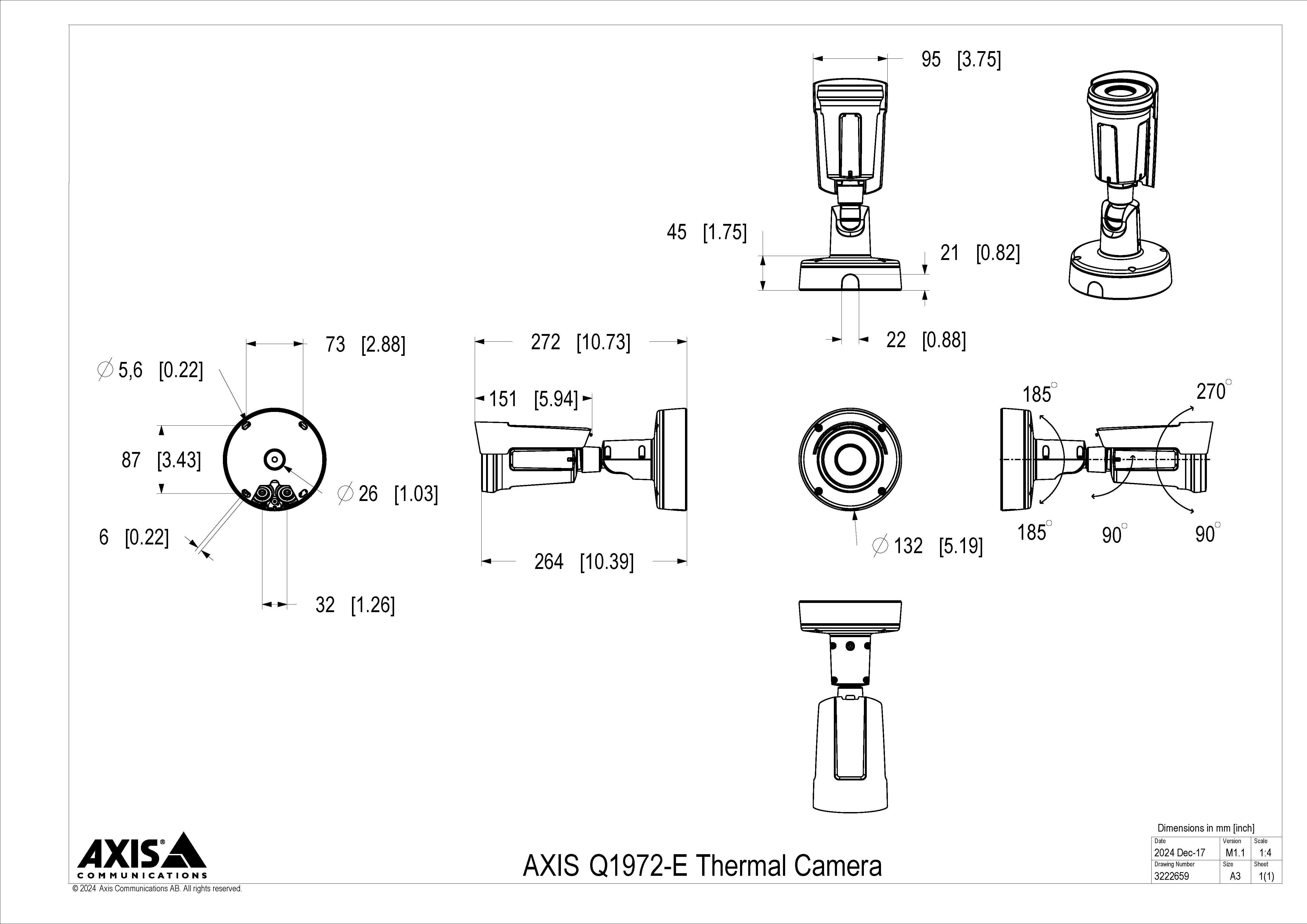 AXIS Q1972-E from Axis Communications - dimension diagram showing mounting measurements