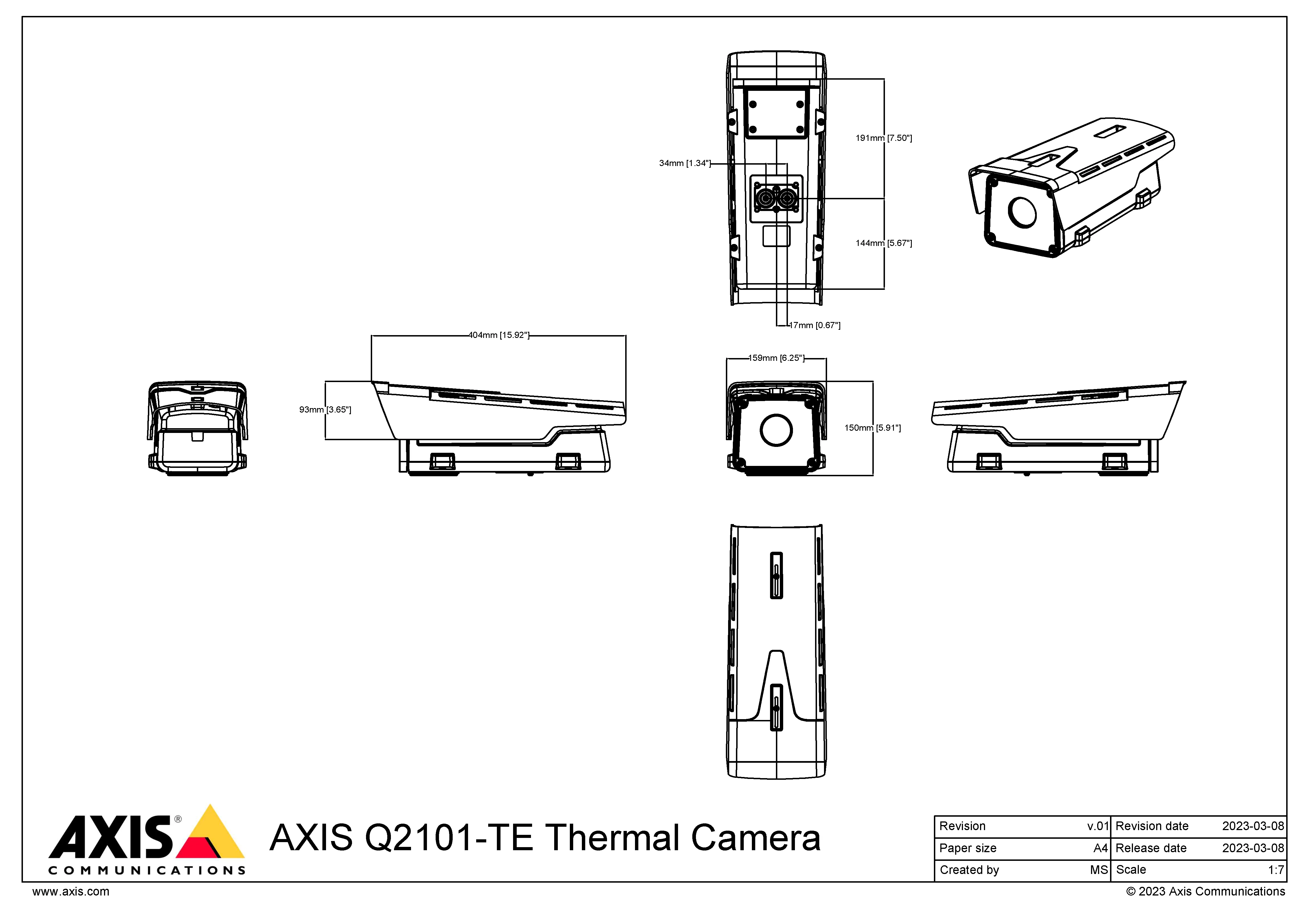 AXIS Q2101-TE from Axis Communications - dimension diagram showing mounting measurements (view 3)