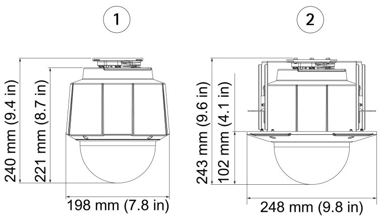AXIS Q6042 from Axis Communications - dimension diagram showing mounting measurements (view 4)