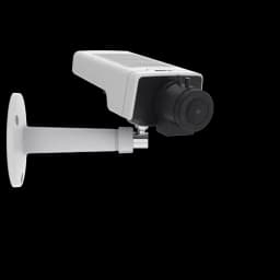 M1135 MKII mounted on wall angled right. In black and white from Axis Communications