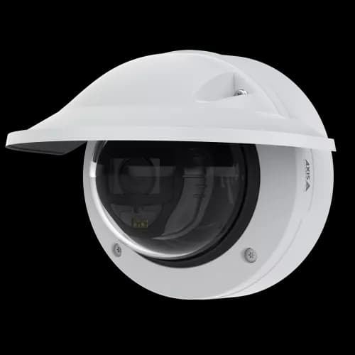 AXIS P3267-LVE from AXIS COMMUNICATIONS - , black camera with white cover anglöed to its right