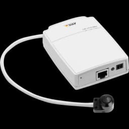 AXIS P1204 from AXIS COMMUNICATIONS - miniature HDTV pinhole camera in a functional and discreet design. The IP camera is viewed from its right.