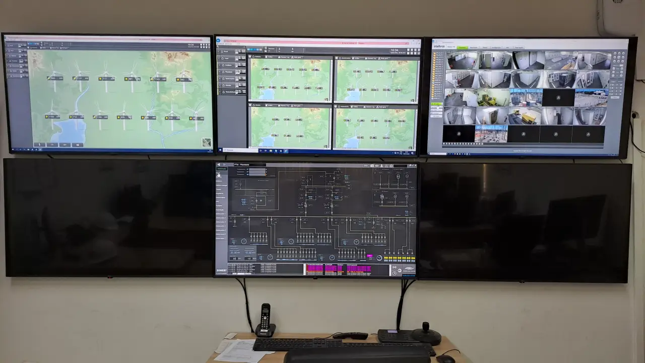 Sala de controle SCADA com monitoramento de segurança integrado