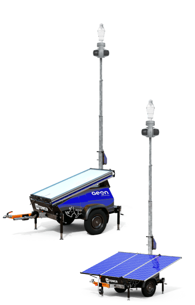 Torres de vigilância móvel Aeon Security com painéis solares