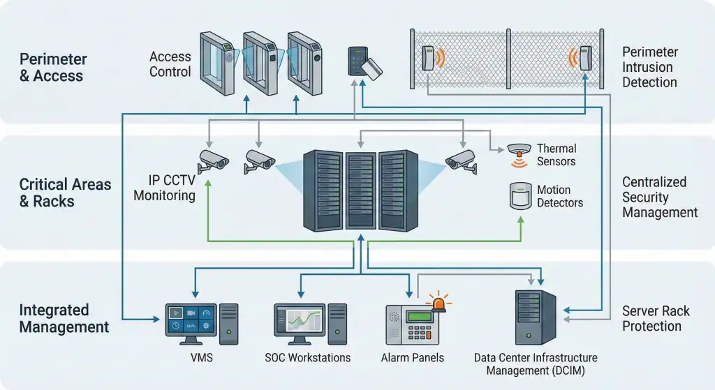  Segurança eletrônica para data centers com controle de acesso e CFTV corporativo integrado